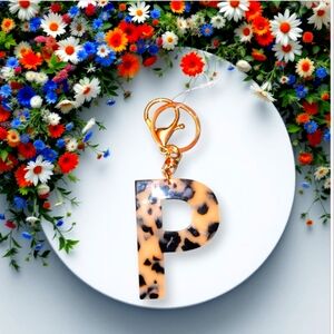 Initial Leopard Print Keychain